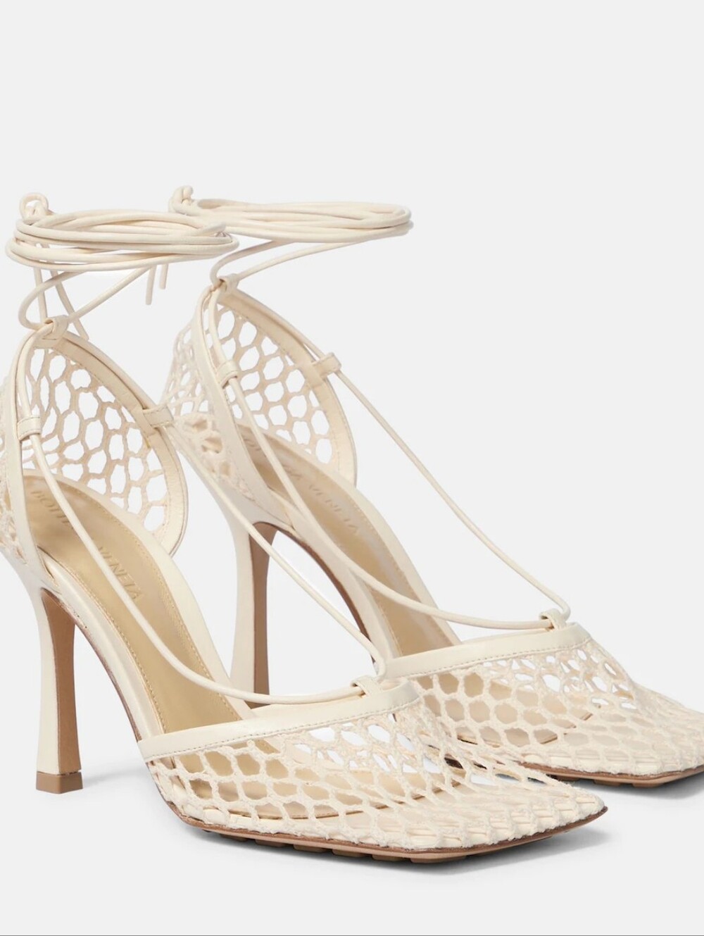 Bottega Veneta White Fishnet Lace-Up Stiletto Heels Size 7.5 - Picture 13 of 16